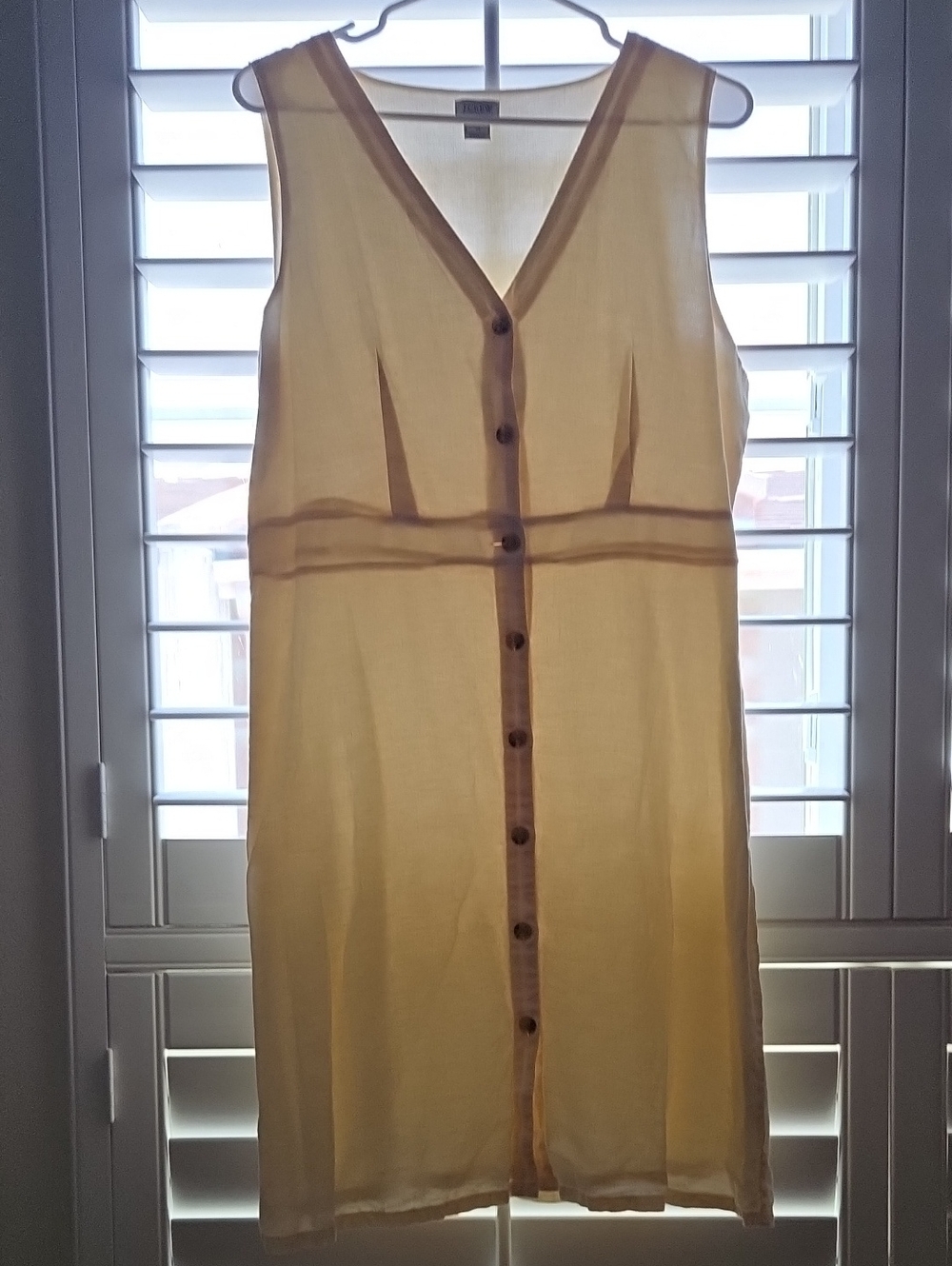 J. Crew Factory Sheer Pale Yellow Button-Front Midi Dress